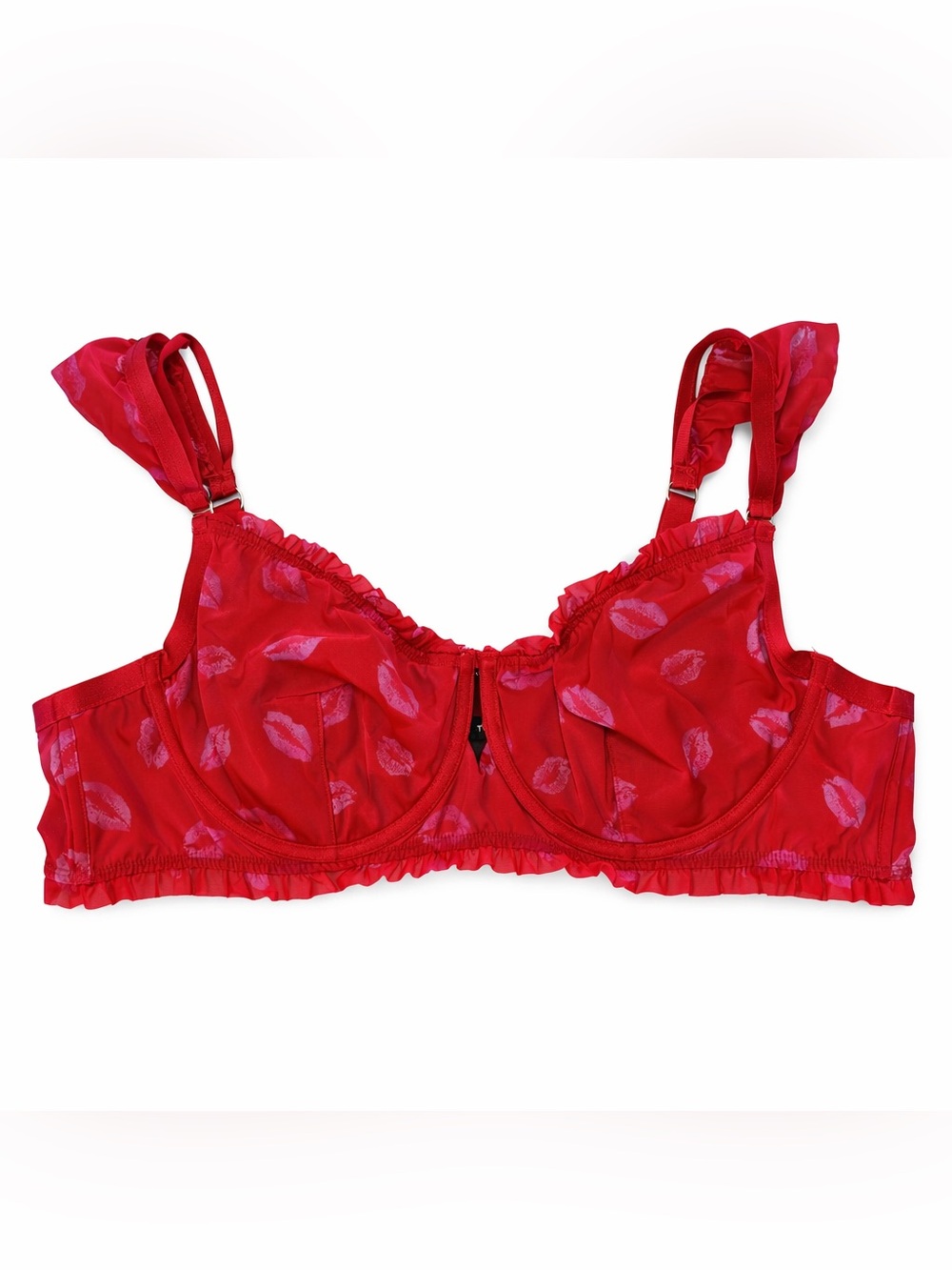 TORRID CURVE Red Lip-Print Underwire Bra with Ruffle Trim Size 3X